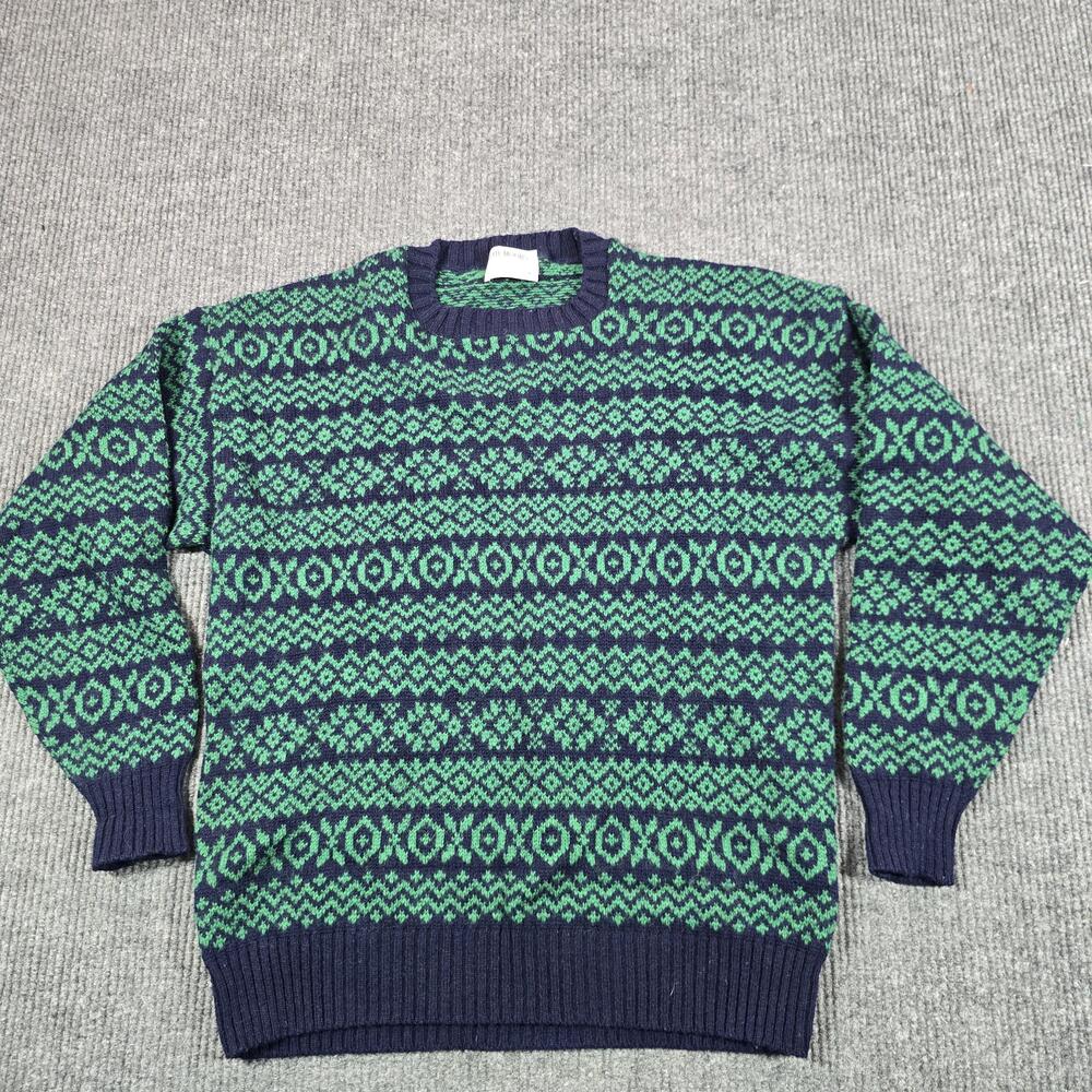 Vintage Lord Jeff Sweater Mens XL Blue Green Fair Isle Shetland Wool Knit USA